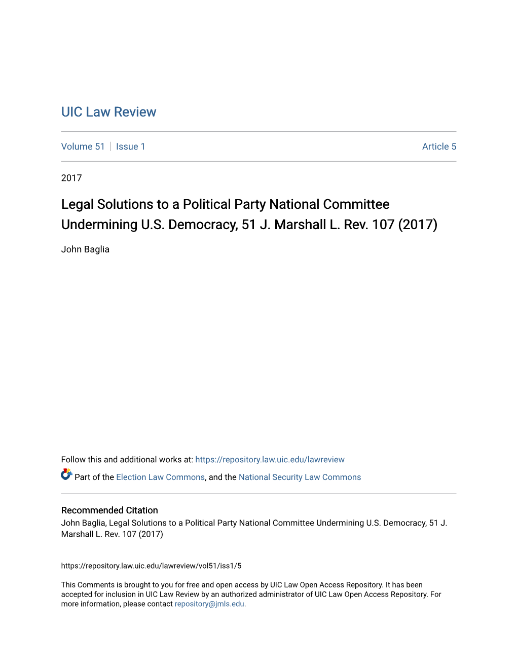 Legal Solutions to a Political Party National Committee Undermining U.S