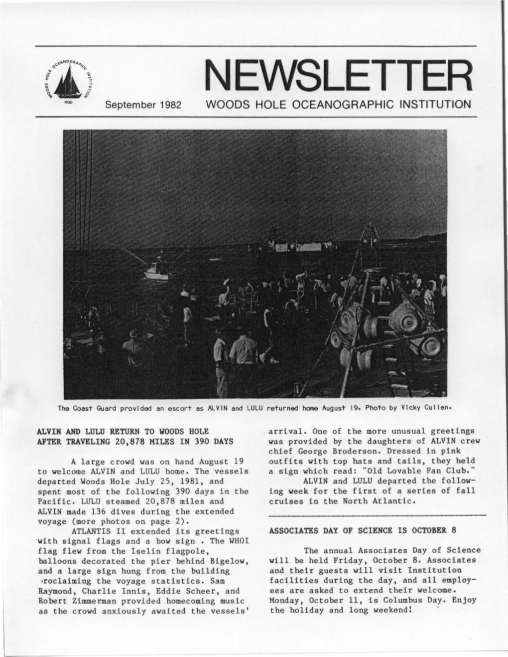 NEWSLETTER September 1982 WOOD S HOLE OCEANOGRAPHI C INSTITUTION