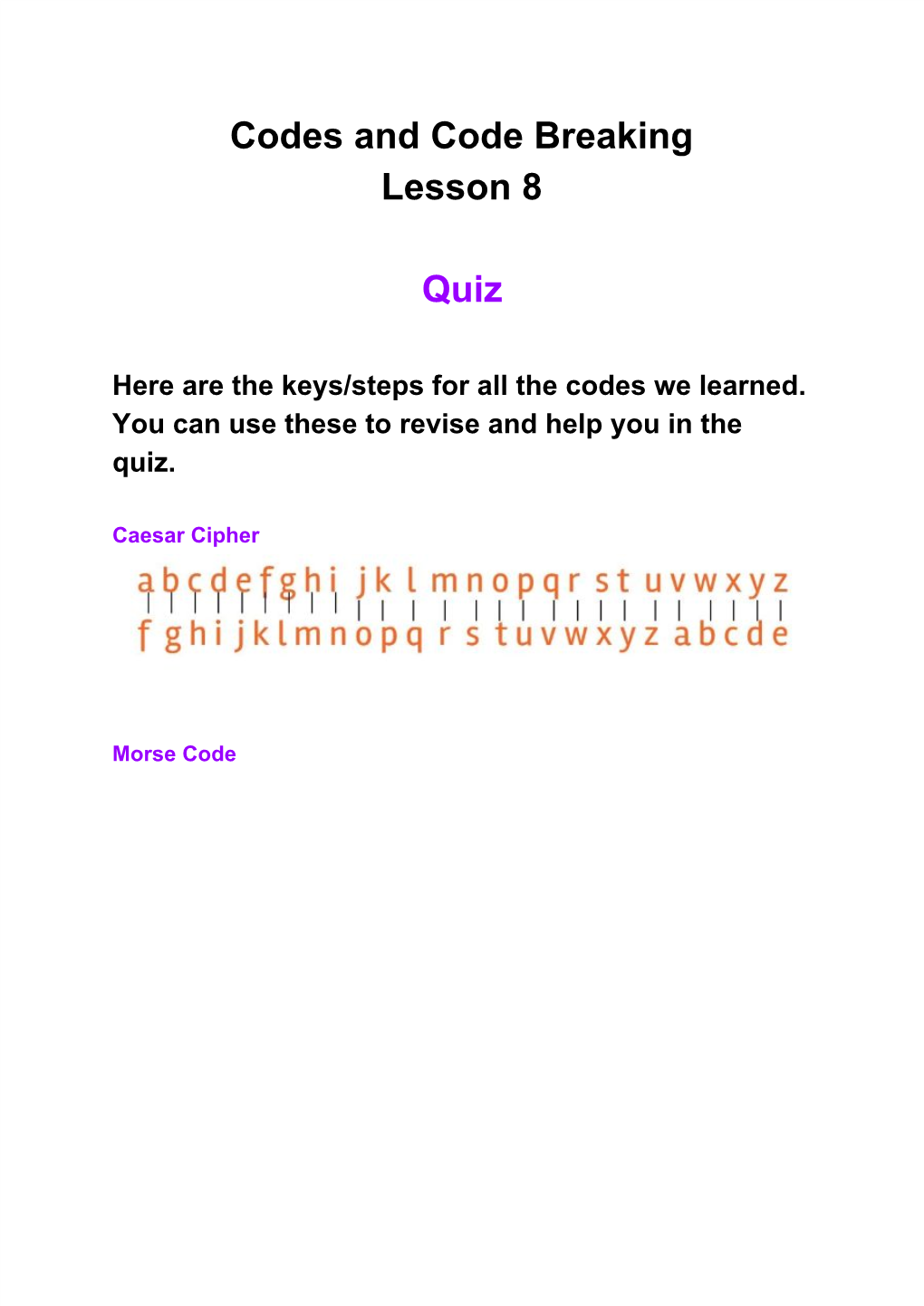 Codes and Code Breaking Lesson 8 Quiz