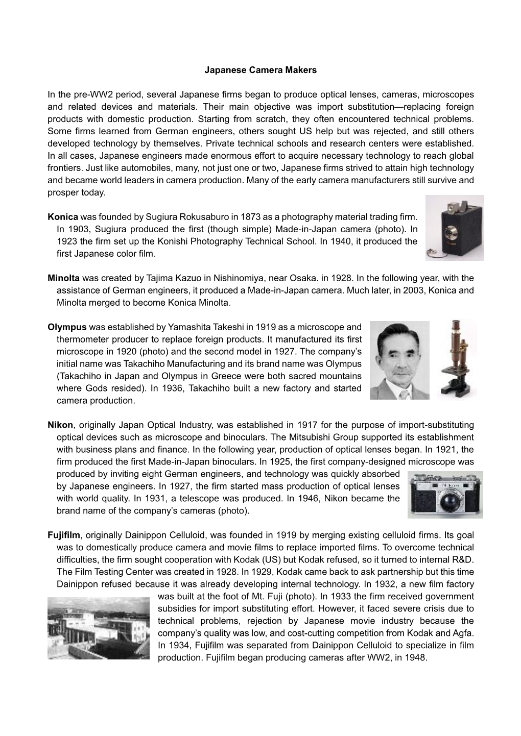 Japanese Camera Makers in the Pre-WW2 Period, Several Japanese