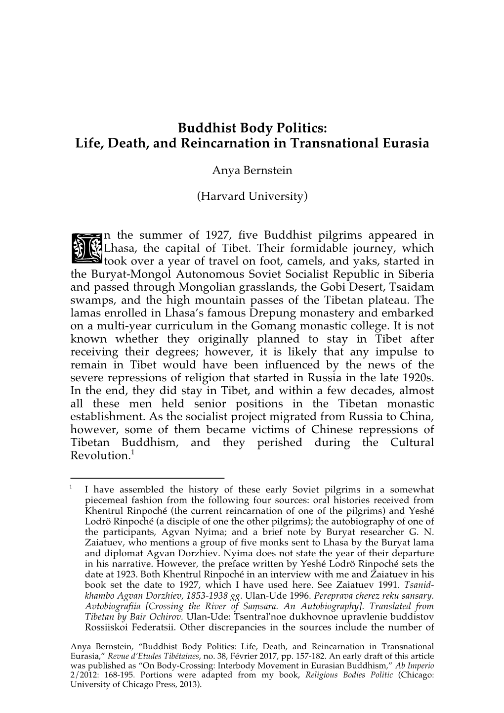 Buddhist Body Politics: Life, Death, and Reincarnation in Transnational Eurasia