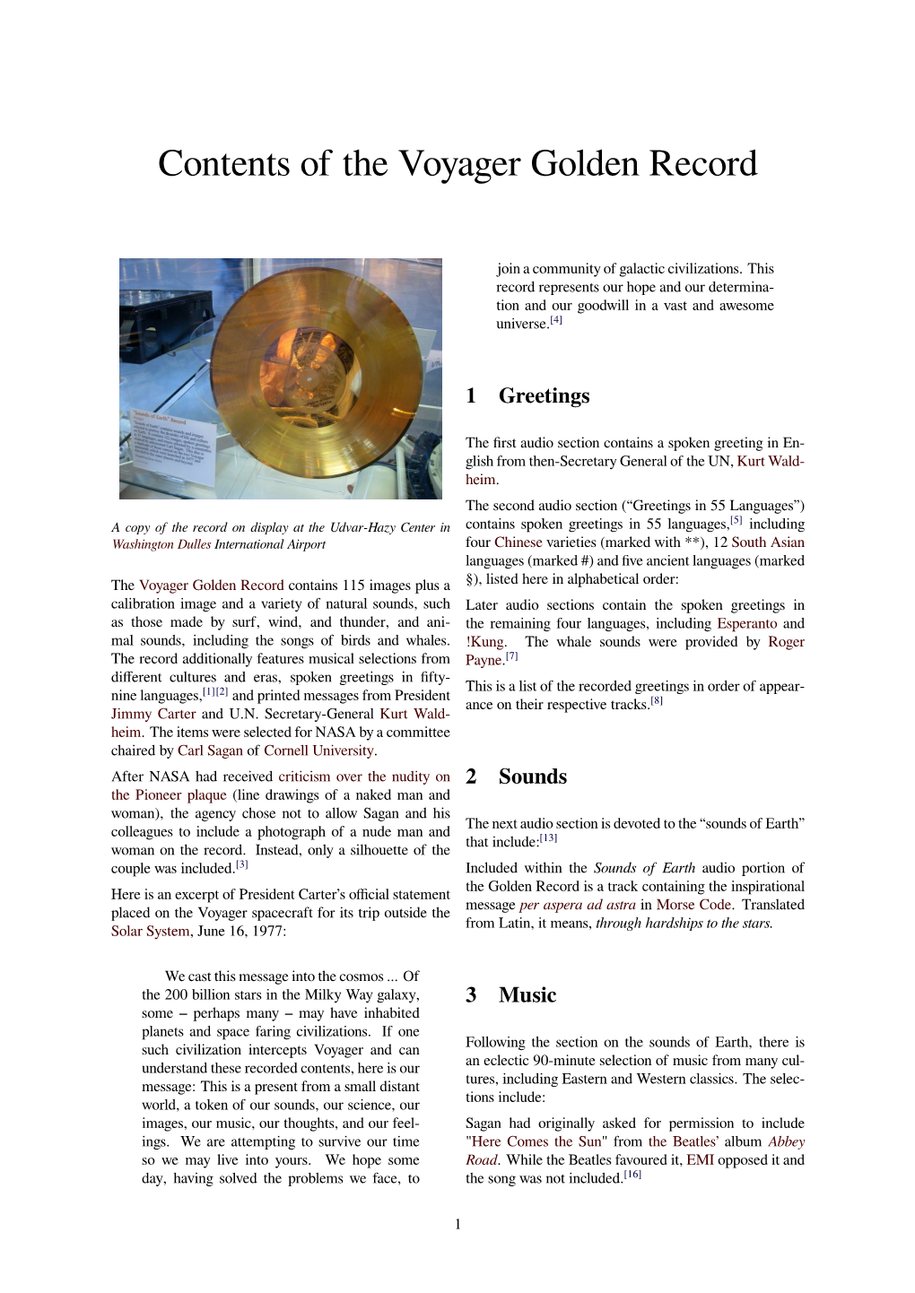 Contents of the Voyager Golden Record