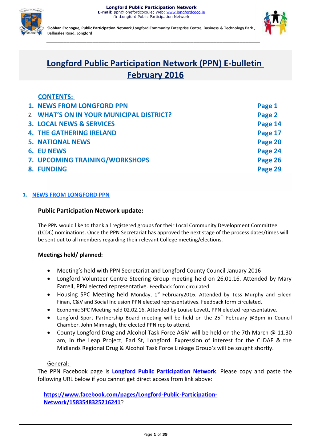Longford Public Participation Network (PPN) E-Bulletin