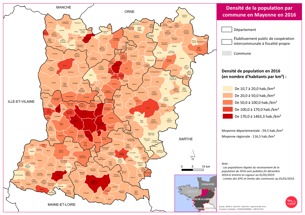 Densité De La Population Par Commune En Mayenne En 2016