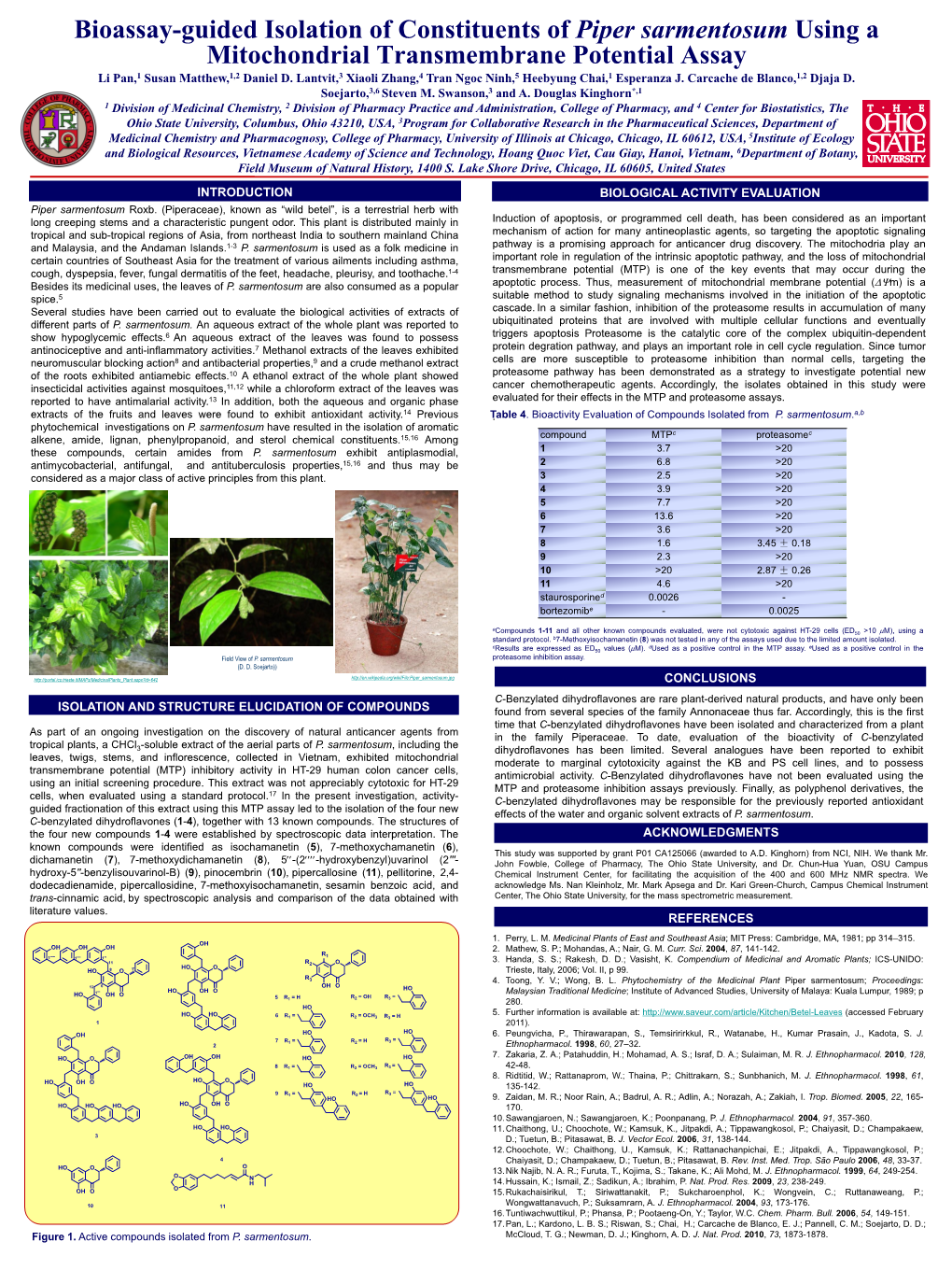 Bioassay-Guided Isolation of Constituents of Piper Sarmentosum Using a Mitochondrial Transmembrane Potential Assay Li Pan,1 Susan Matthew,1,2 Daniel D