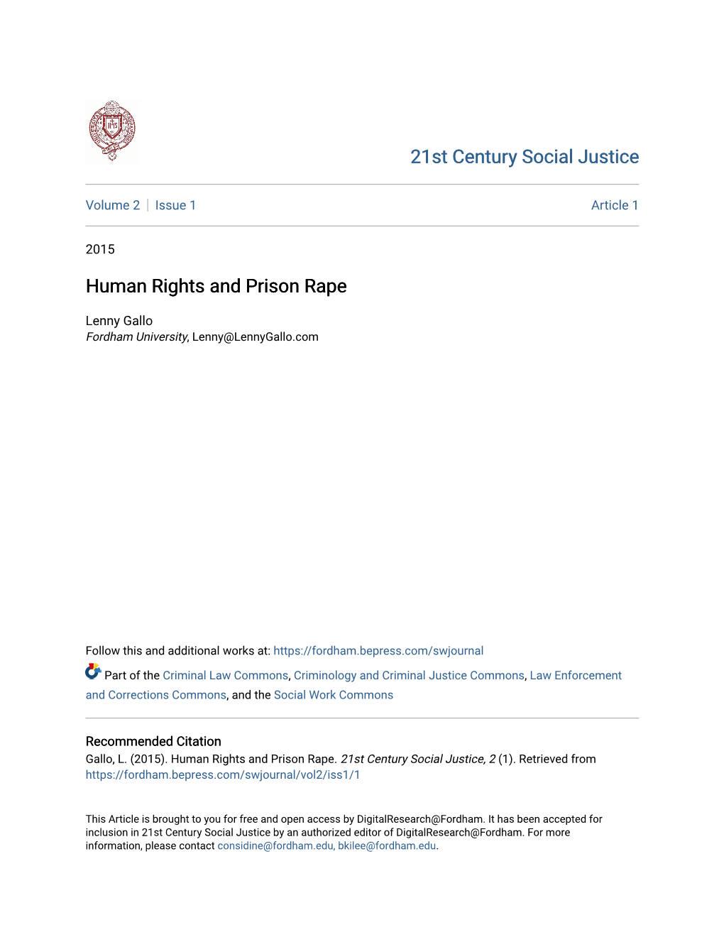Human Rights and Prison Rape