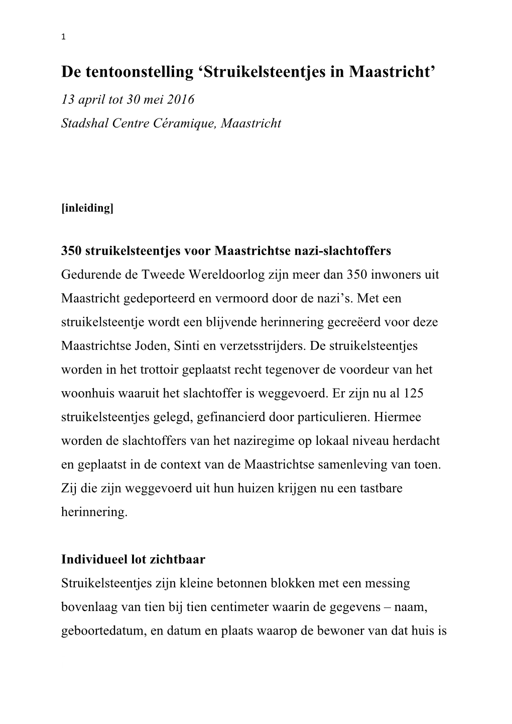 De Tentoonstelling 'Struikelsteentjes in Maastricht' (Pdf)