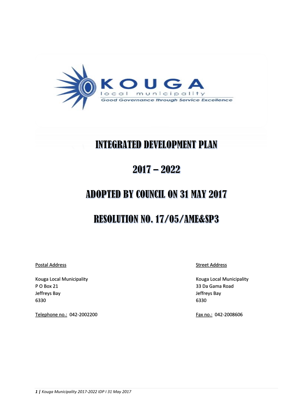 Kouga Municipality 2015/16 IDP Review I 28 May 2015