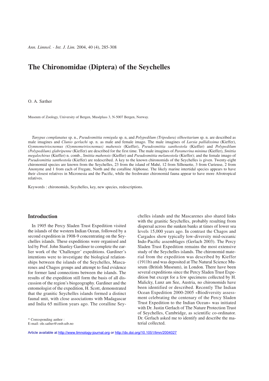 The Chironomidae (Diptera) of the Seychelles