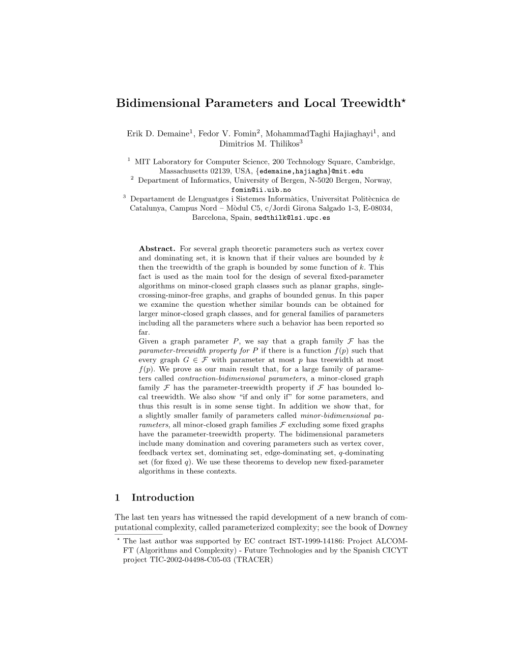 Bidimensional Parameters and Local Treewidth*