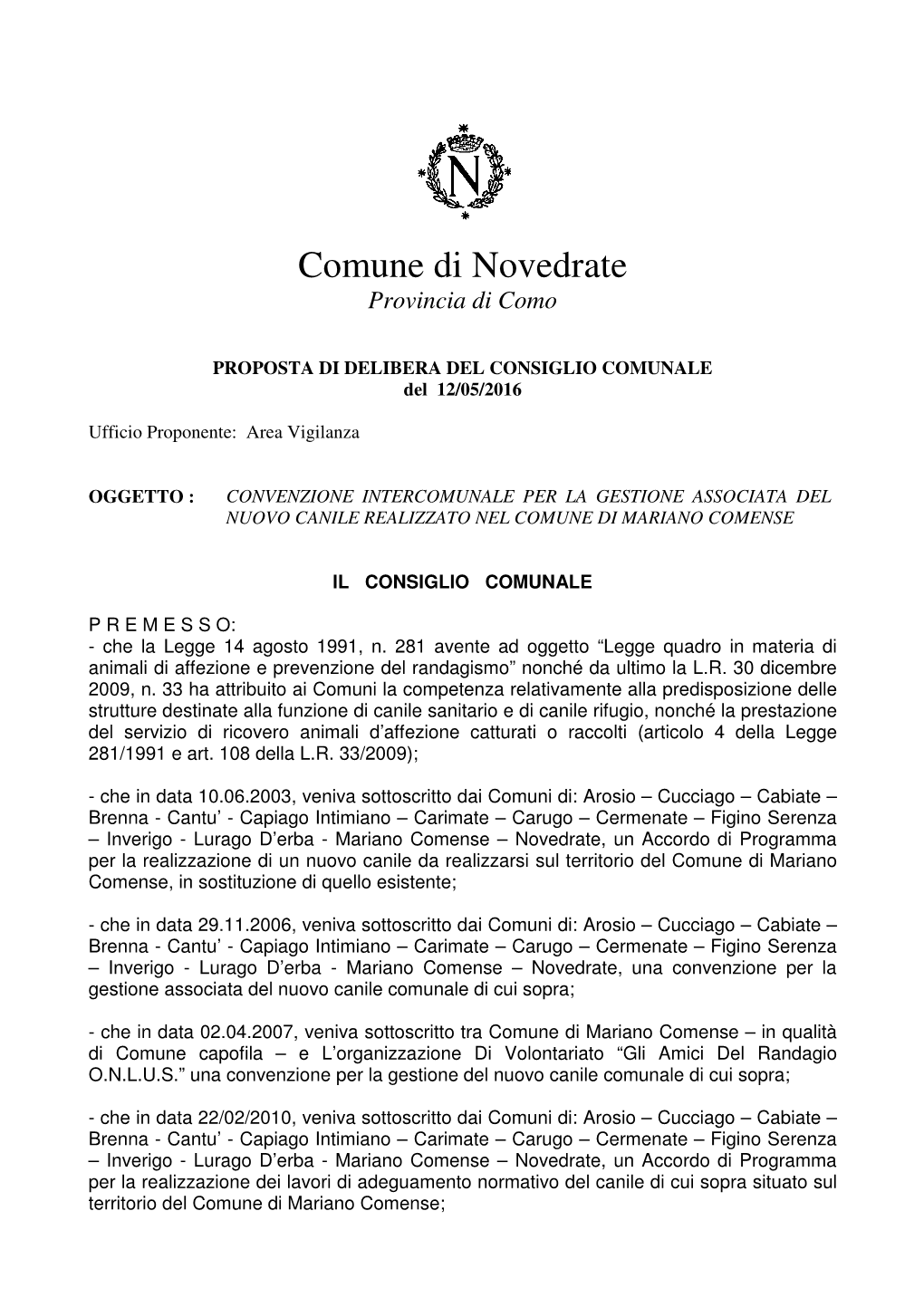 Comune Di Novedrate Provincia Di Como