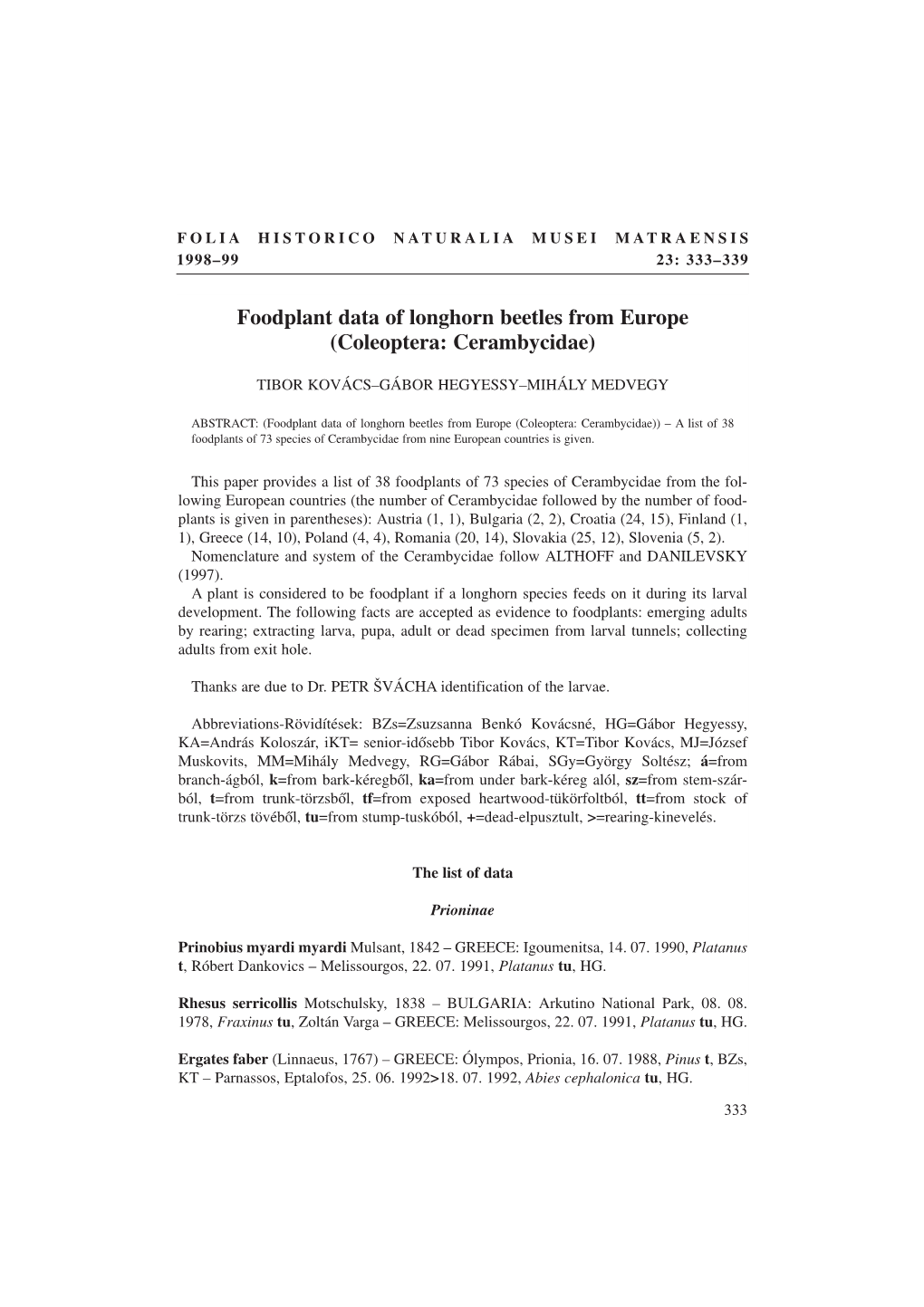 (1999) Foodplant Data of Longhorn Beetles from Europe (Coleoptera