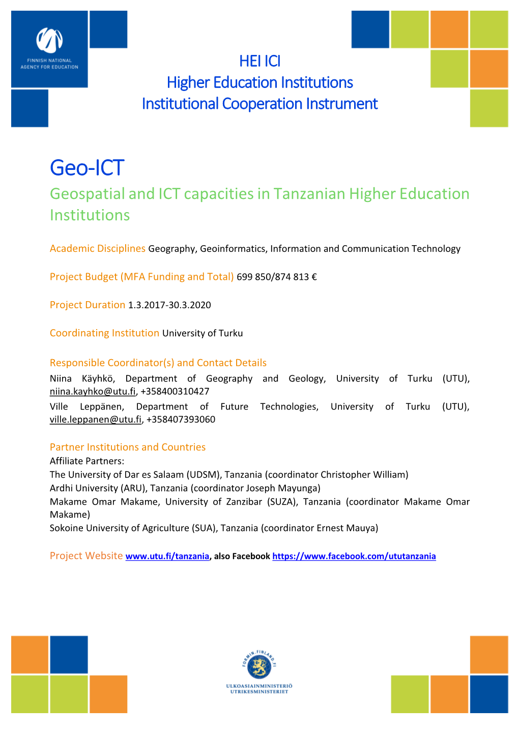 Geo-ICT Geospatial and ICT Capacities in Tanzanian Higher Education Institutions
