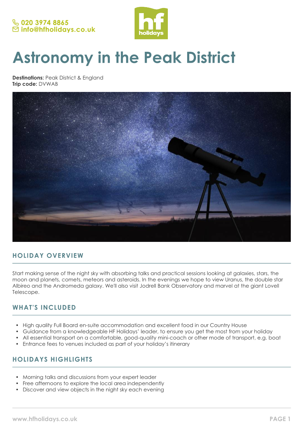 Astronomy in the Peak District