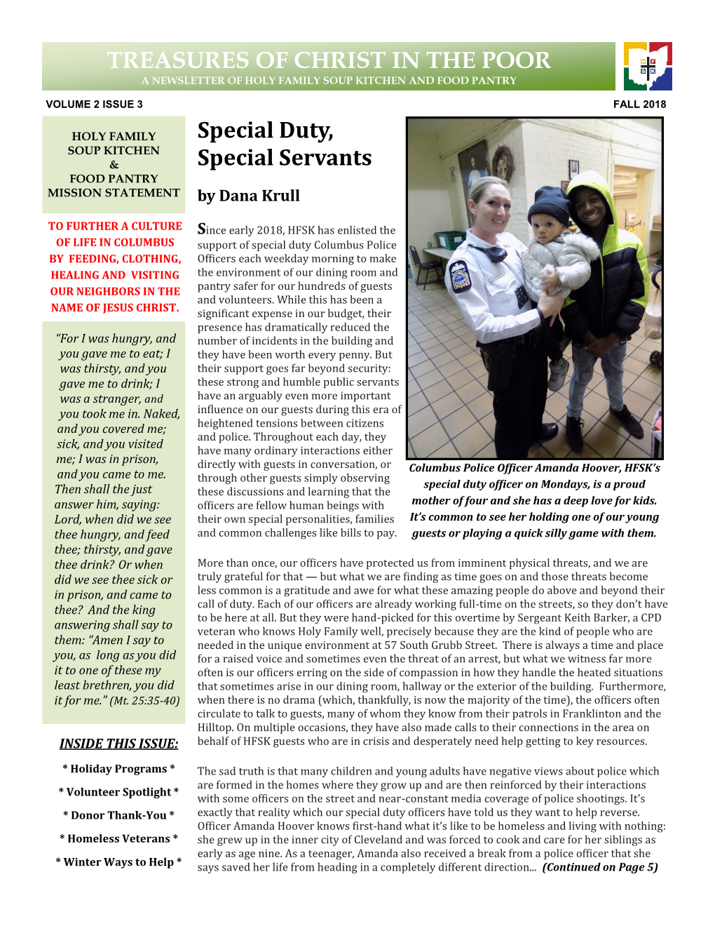 Treasures of Christ in the Poor a Newsletter of Holy Family Soup Kitchen and Food Pantry