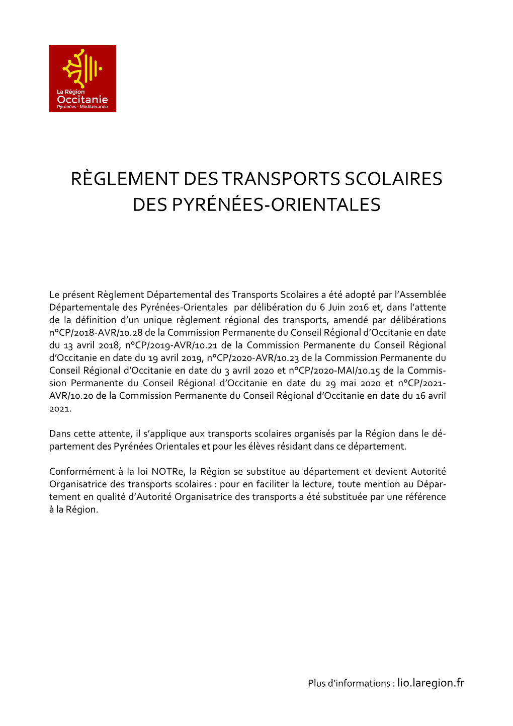 Règlement Des Transports Scolaires Des Pyrénées