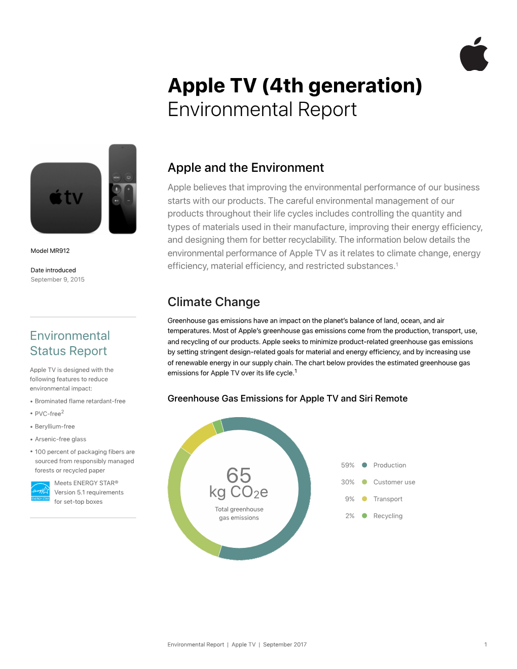 Apple TV (4Th Generation) Environmental Report