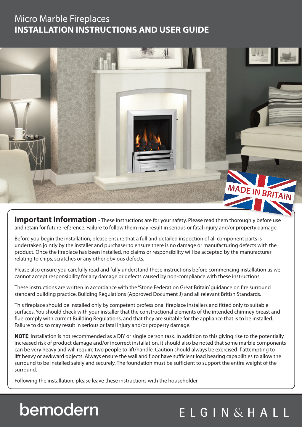 Micro Marble Fireplaces INSTALLATION INSTRUCTIONS and USER GUIDE