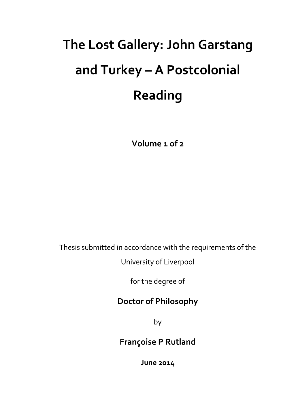 John Garstang and Turkey – a Postcolonial Reading