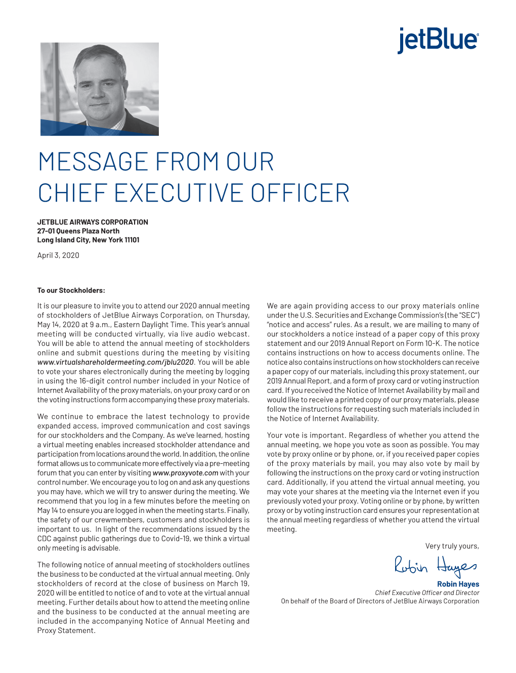 Message from Our Chief Executive Officer