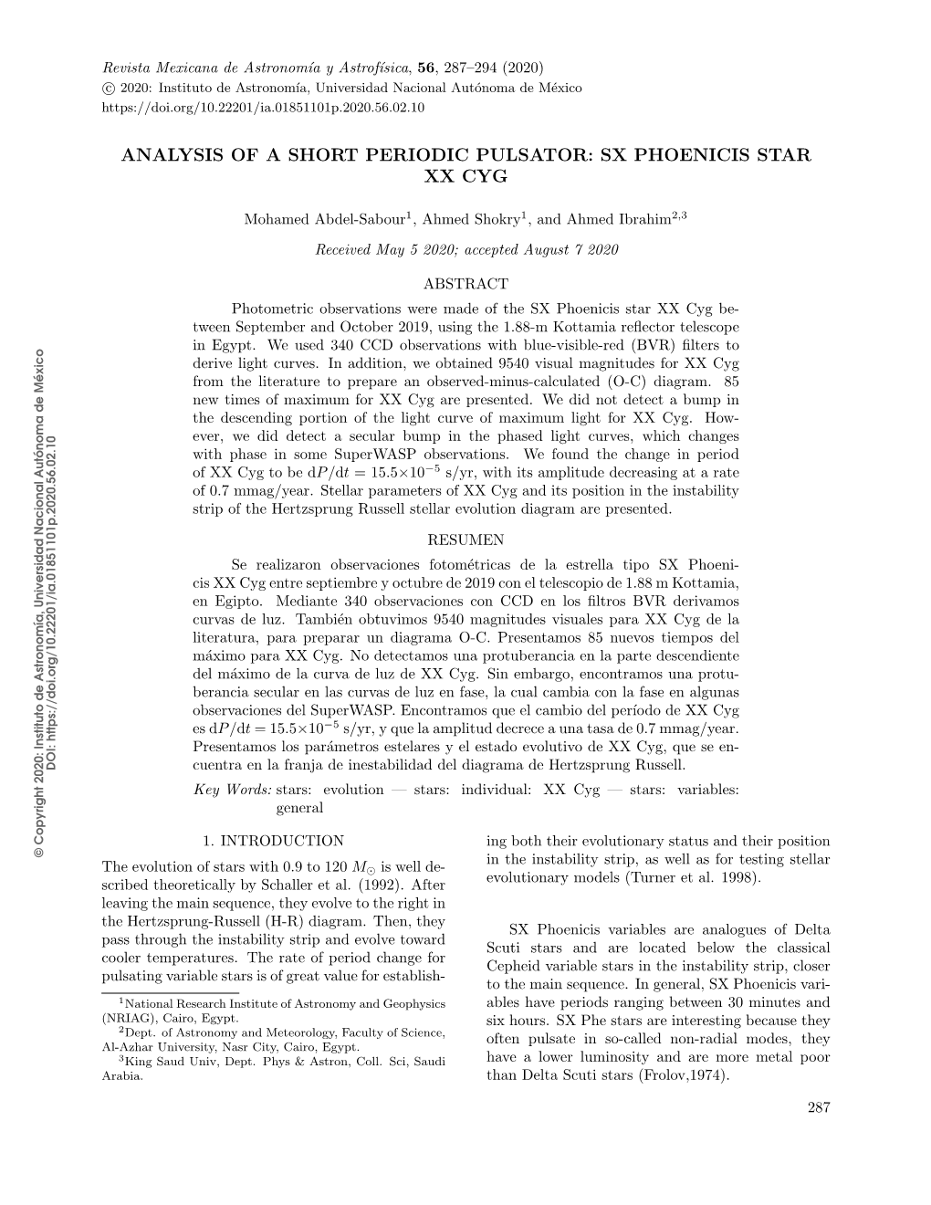 Analysis of a Short Periodic Pulsator: Sx Phoenicis Star