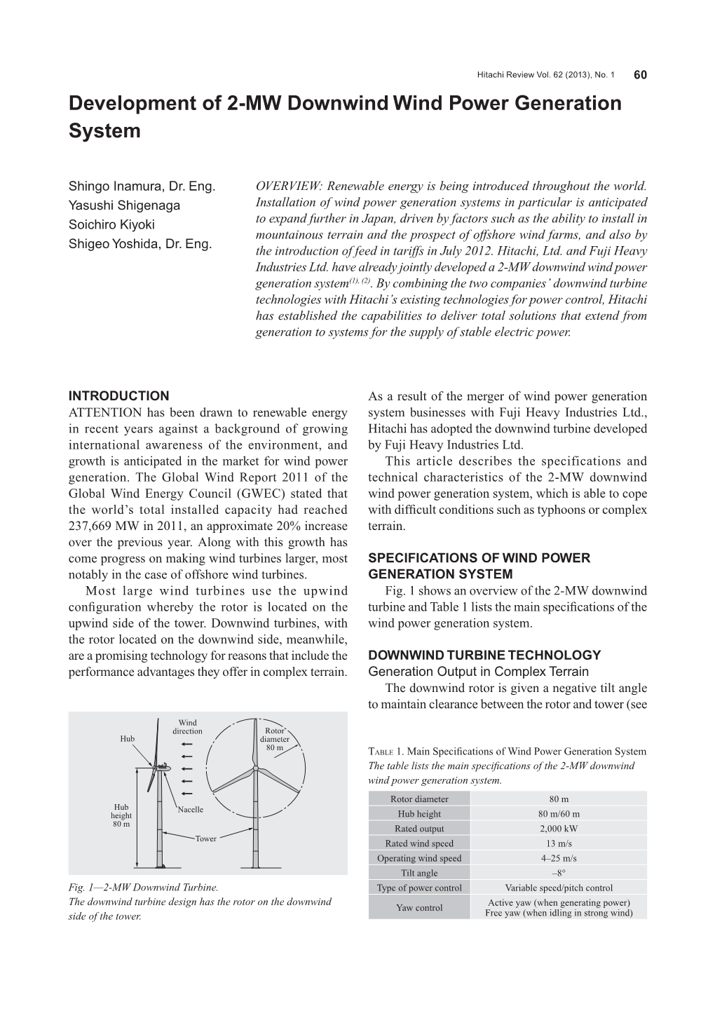 Development of 2-MW Downwind Wind Power Generation System