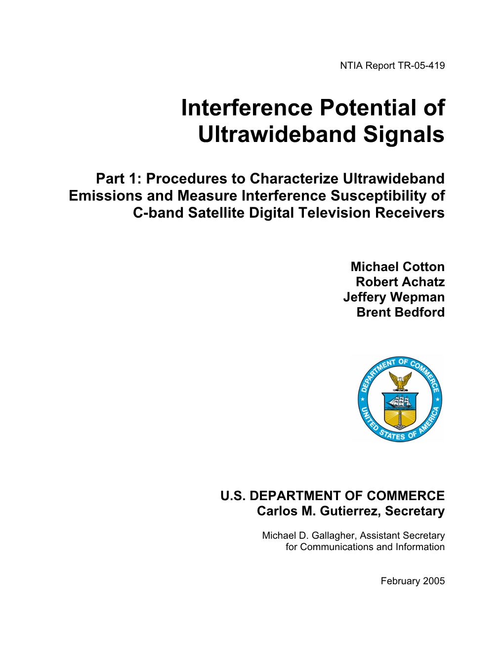 NTIA Technical Report TR-05-419 Interference Potential Of