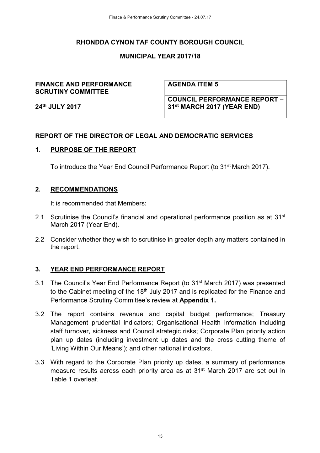 Agenda Item 5 Council Performance Report