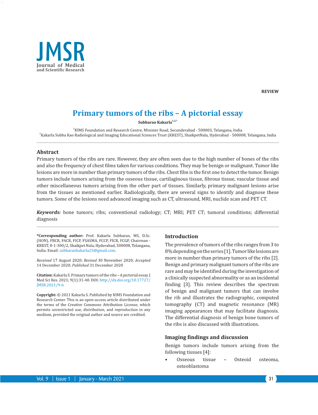 Primary Tumors of the Ribs