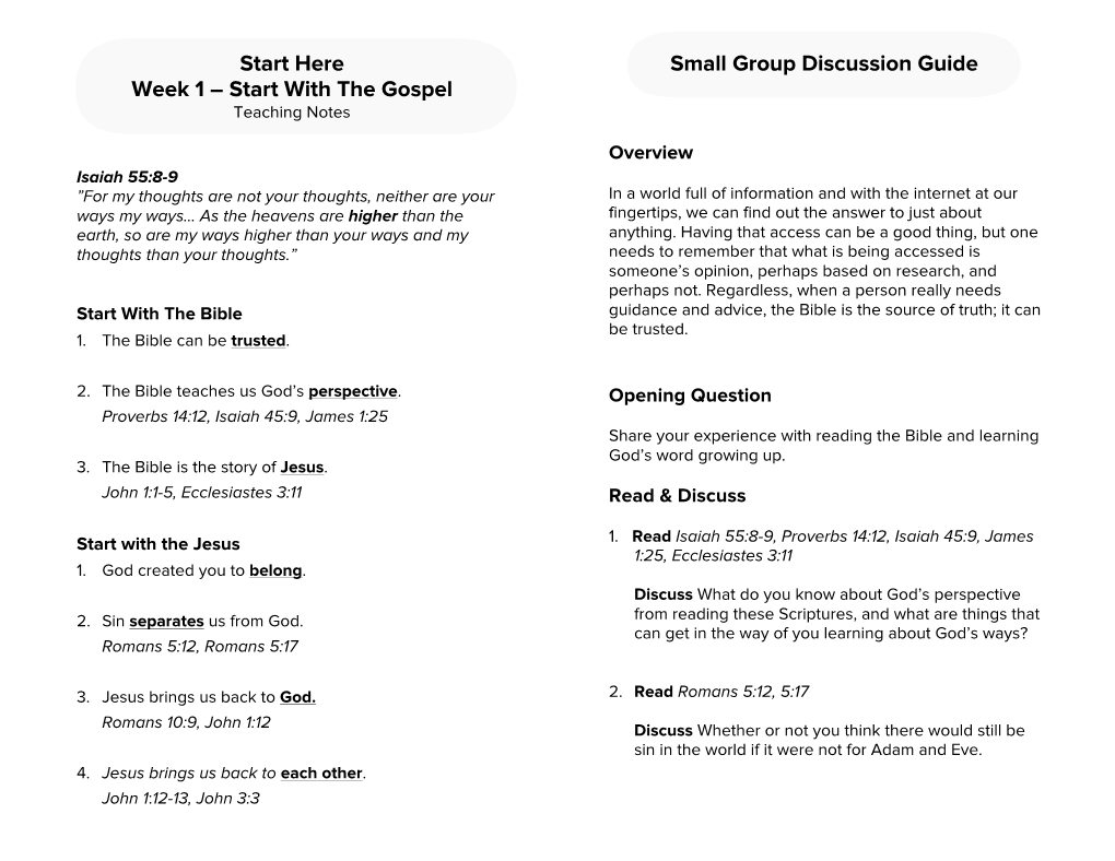 Here Week 1 – Start with the Gospel Small Group Discussion Guide