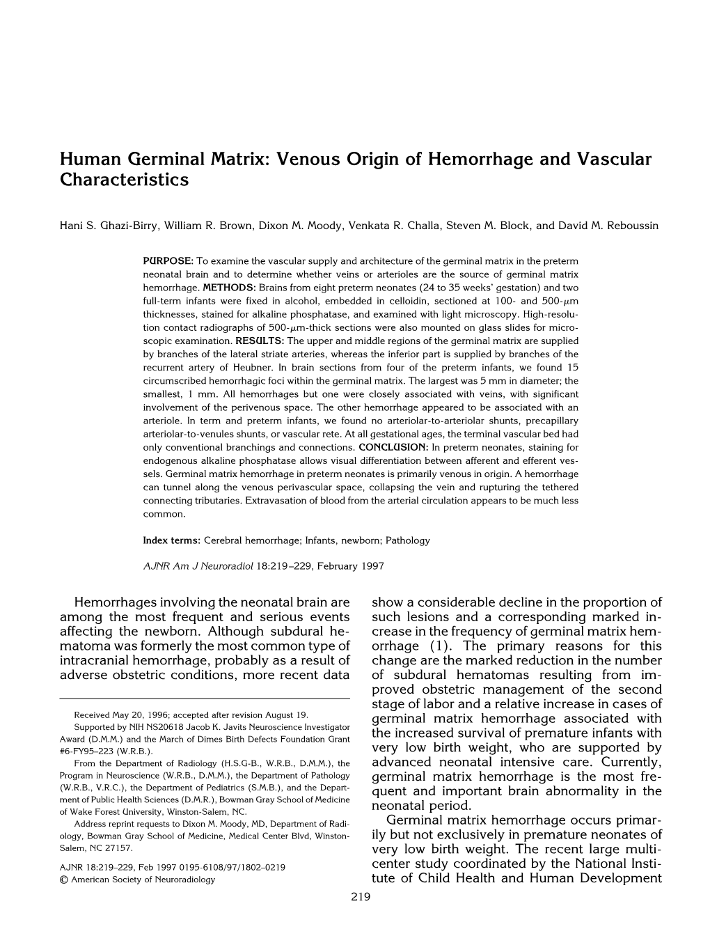 Human Germinal Matrix: Venous Origin of Hemorrhage and Vascular Characteristics