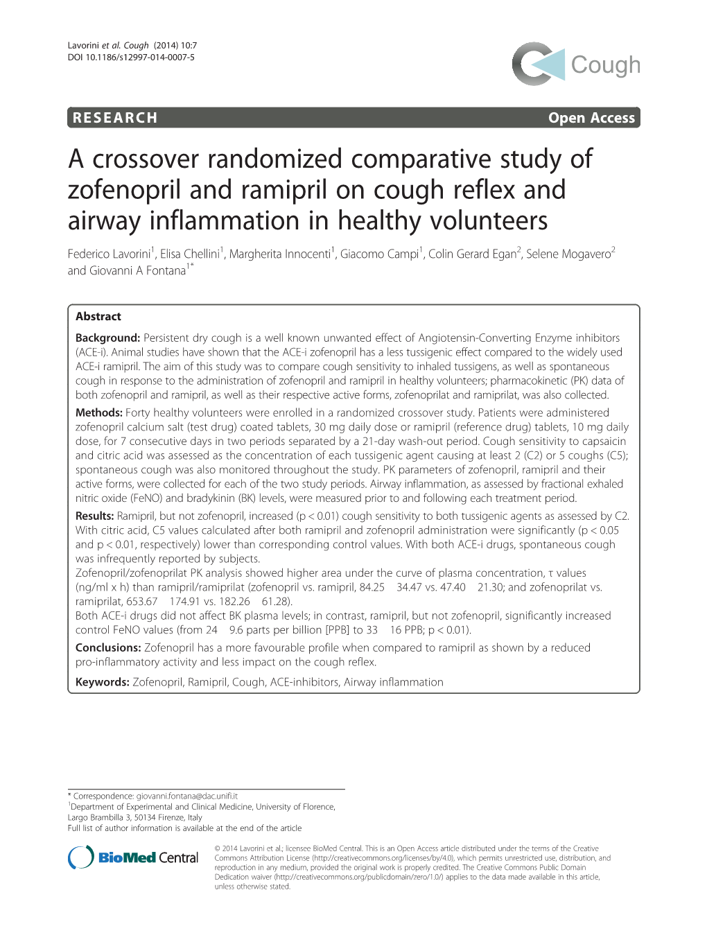 A Crossover Randomized Comparative Study of Zofenopril and Ramipril On