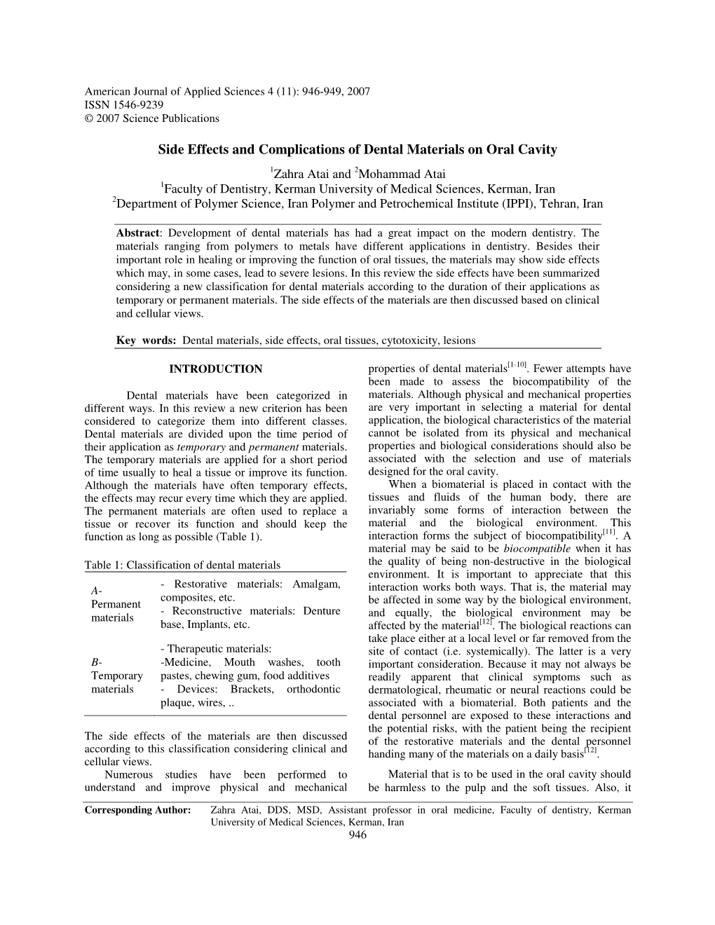 Side Effects and Complications of Dental Materials on Oral Cavity