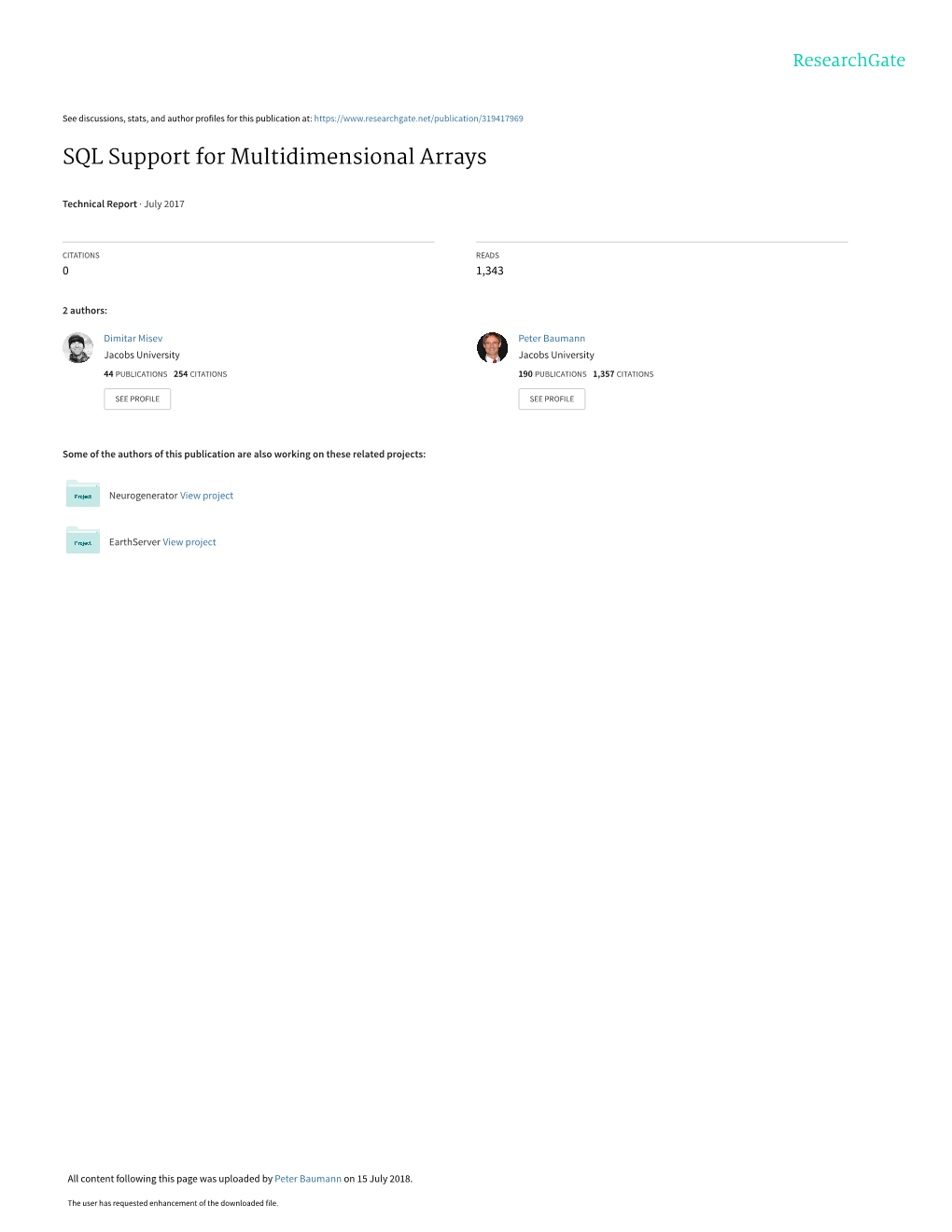 SQL Support for Multidimensional Arrays