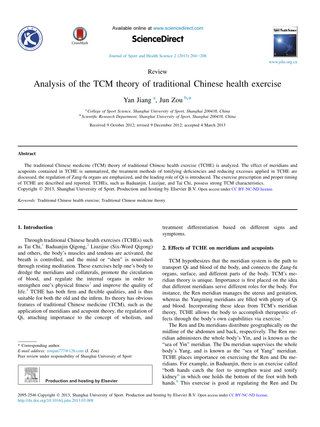 Analysis of the TCM Theory of Traditional Chinese Health Exercise