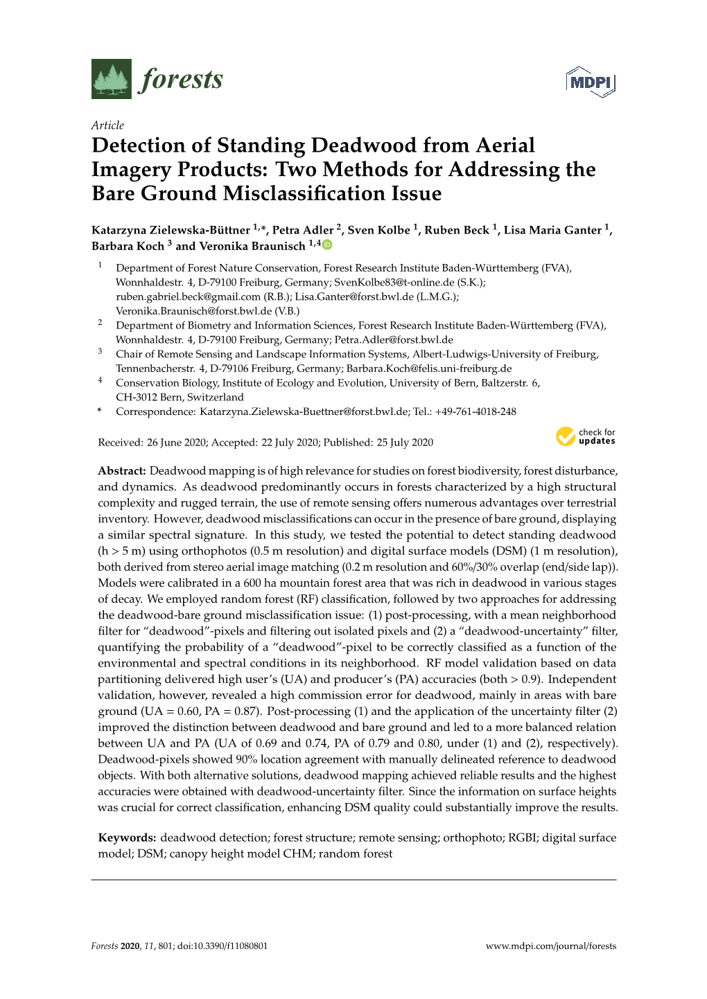 Detection of Standing Deadwood from Aerial Imagery Products: Two Methods for Addressing the Bare Ground Misclassiﬁcation Issue