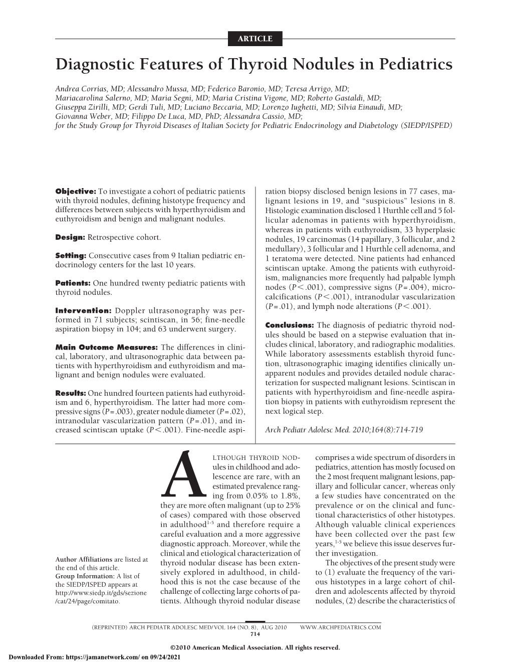 Diagnostic Features of Thyroid Nodules in Pediatrics