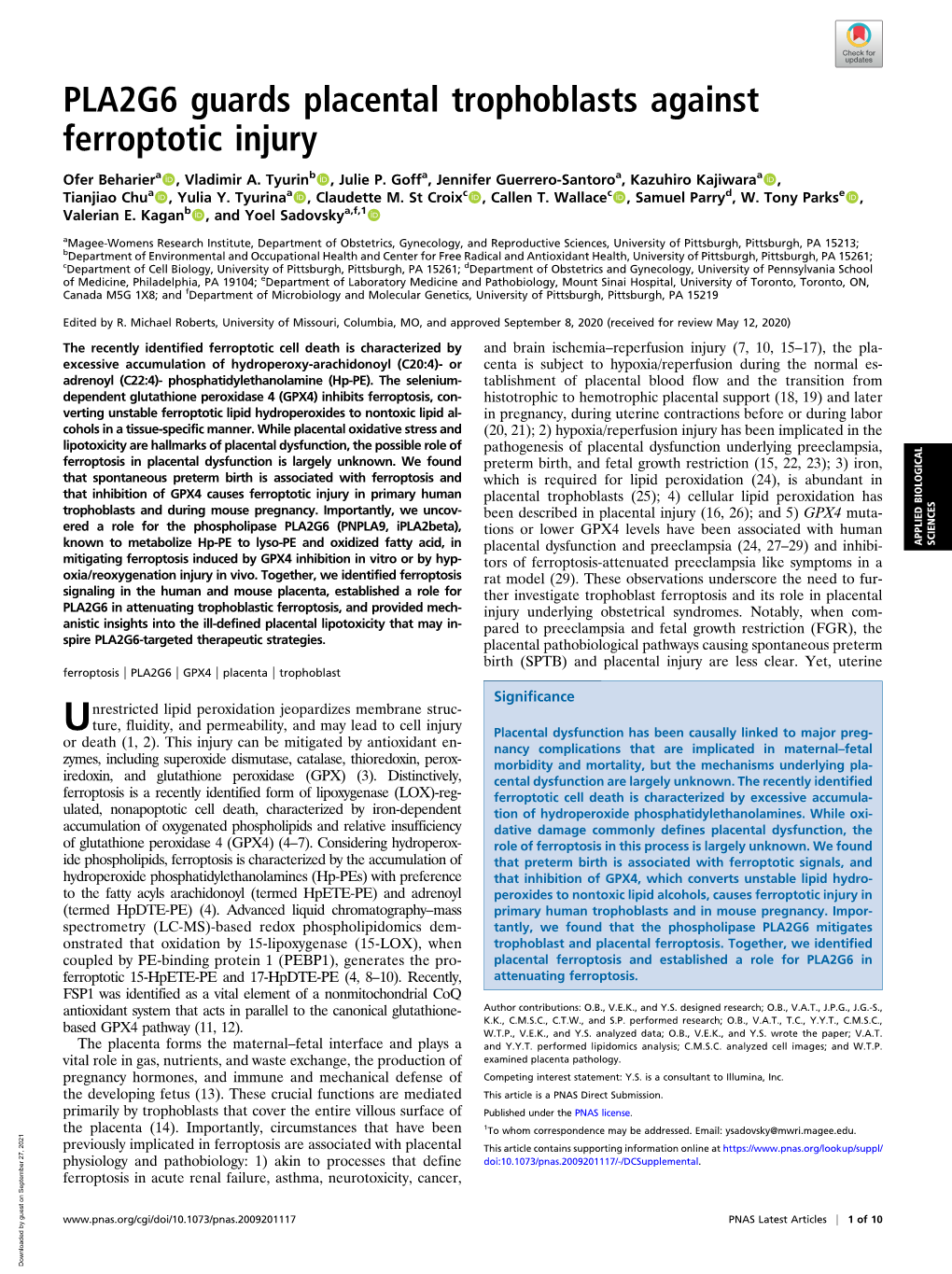 PLA2G6 Guards Placental Trophoblasts Against Ferroptotic Injury