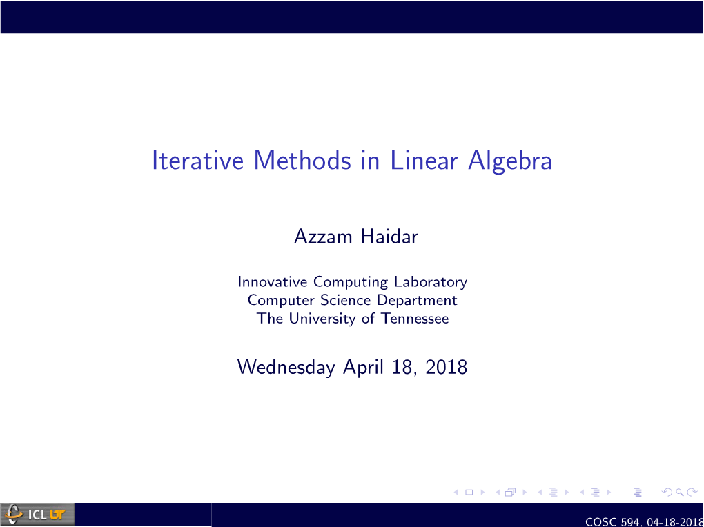 Iterative Methods in Linear Algebra