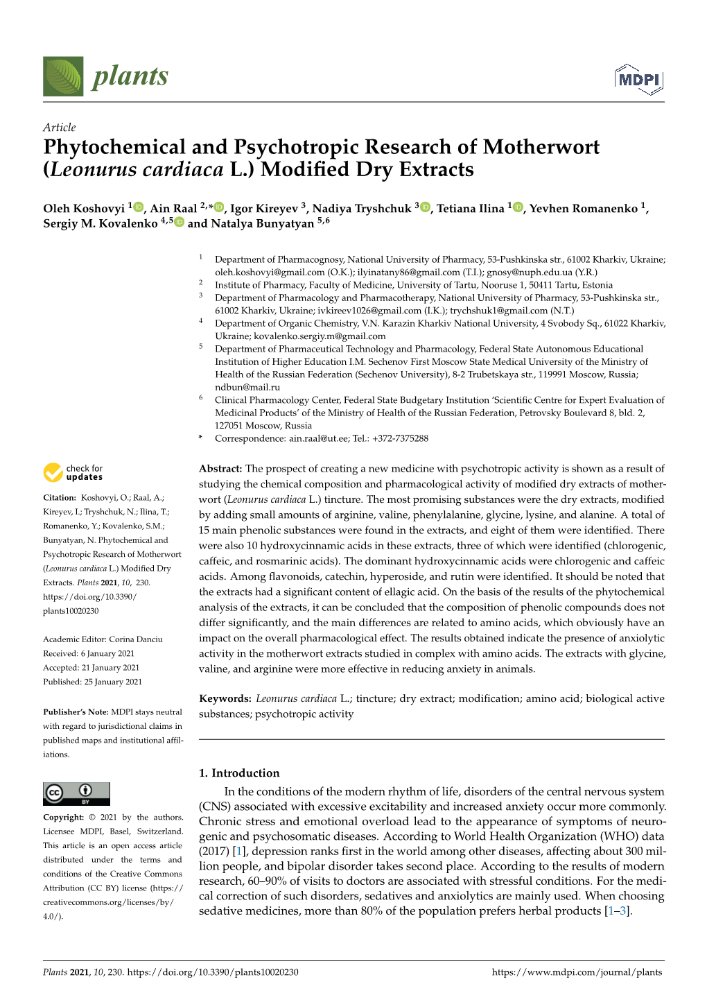 Leonurus Cardiaca L.) Modiﬁed Dry Extracts