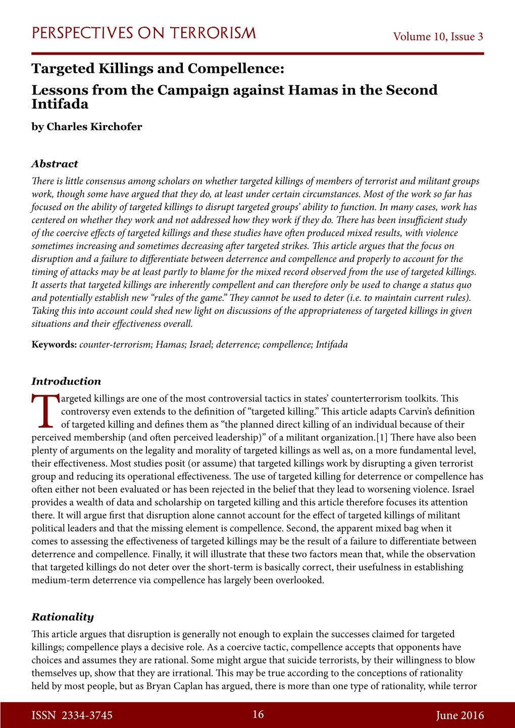 Targeted Killings and Compellence: Lessons from the Campaign Against Hamas in the Second Intifada by Charles Kirchofer