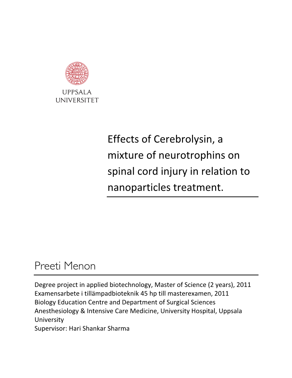 Effects of Cerebrolysin, a Mixture of Neurotrophins on Spinal Cord Injury in Relation to Nanoparticles Treatment