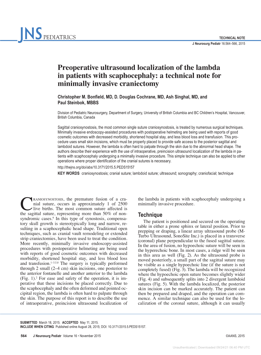 Preoperative Ultrasound Localization of the Lambda in Patients with Scaphocephaly: a Technical Note for Minimally Invasive Craniectomy