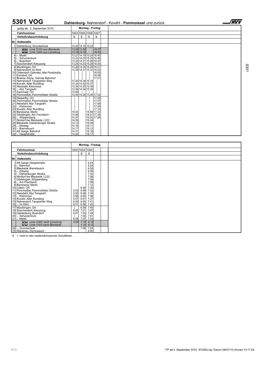 5301 VOG Dahlenburg- Nahrendorf - Kovahl - Pommoissel Und Zurück Gültig Ab: 3