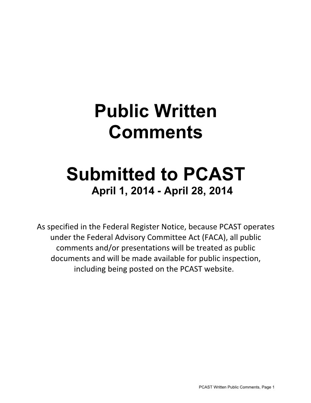 Public Written Comments Submitted to PCAST