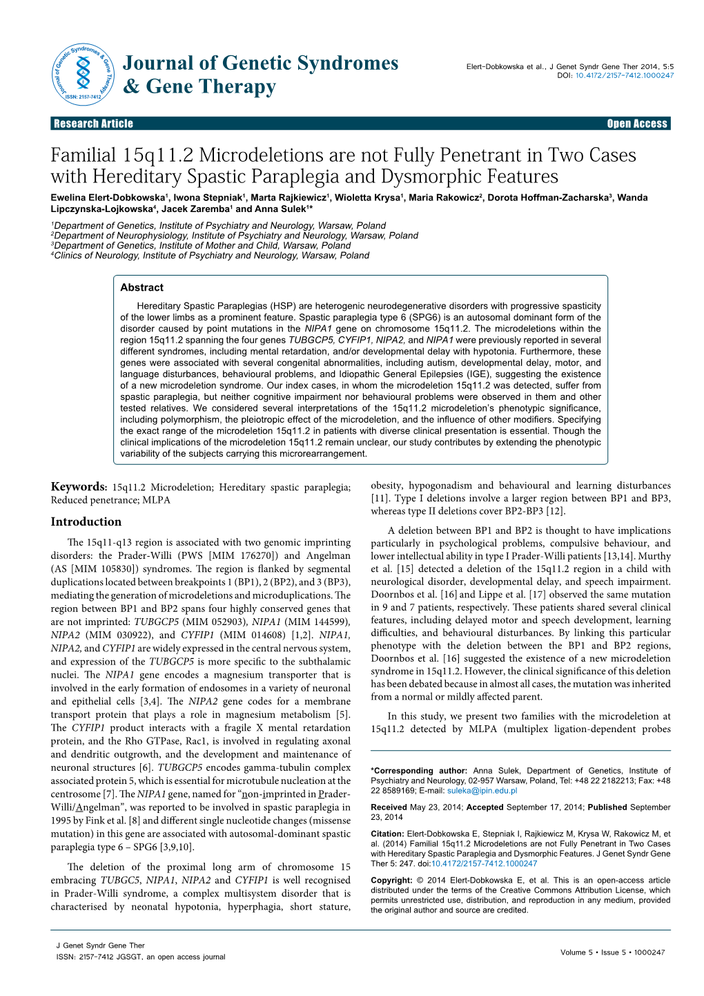 Familial 15Q11.2 Micro Deletions Are Not Fully Penetrant in Two Cases