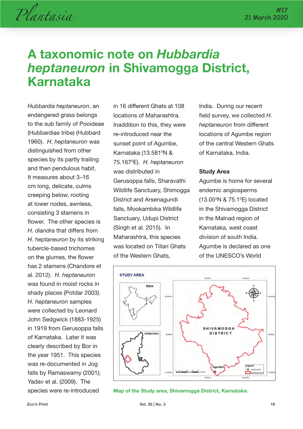 A Taxonomic Note on Hubbardia Heptaneuron in Shivamogga District, Karnataka