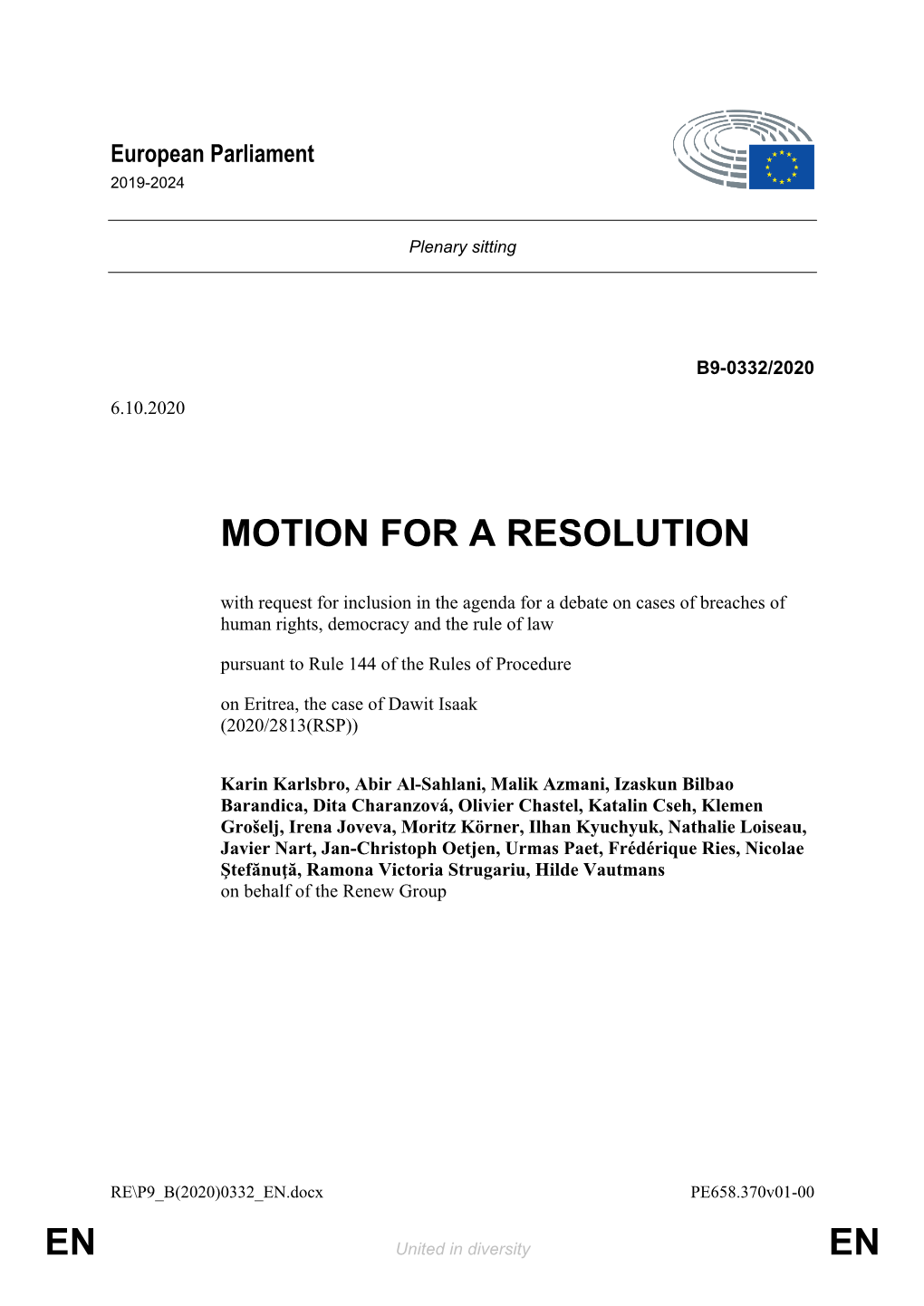 En En Motion for a Resolution