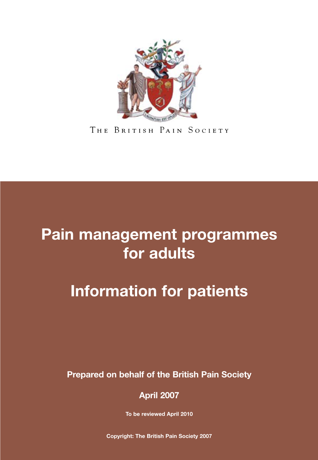 Pain Management Programmes for Adults Information for Patients