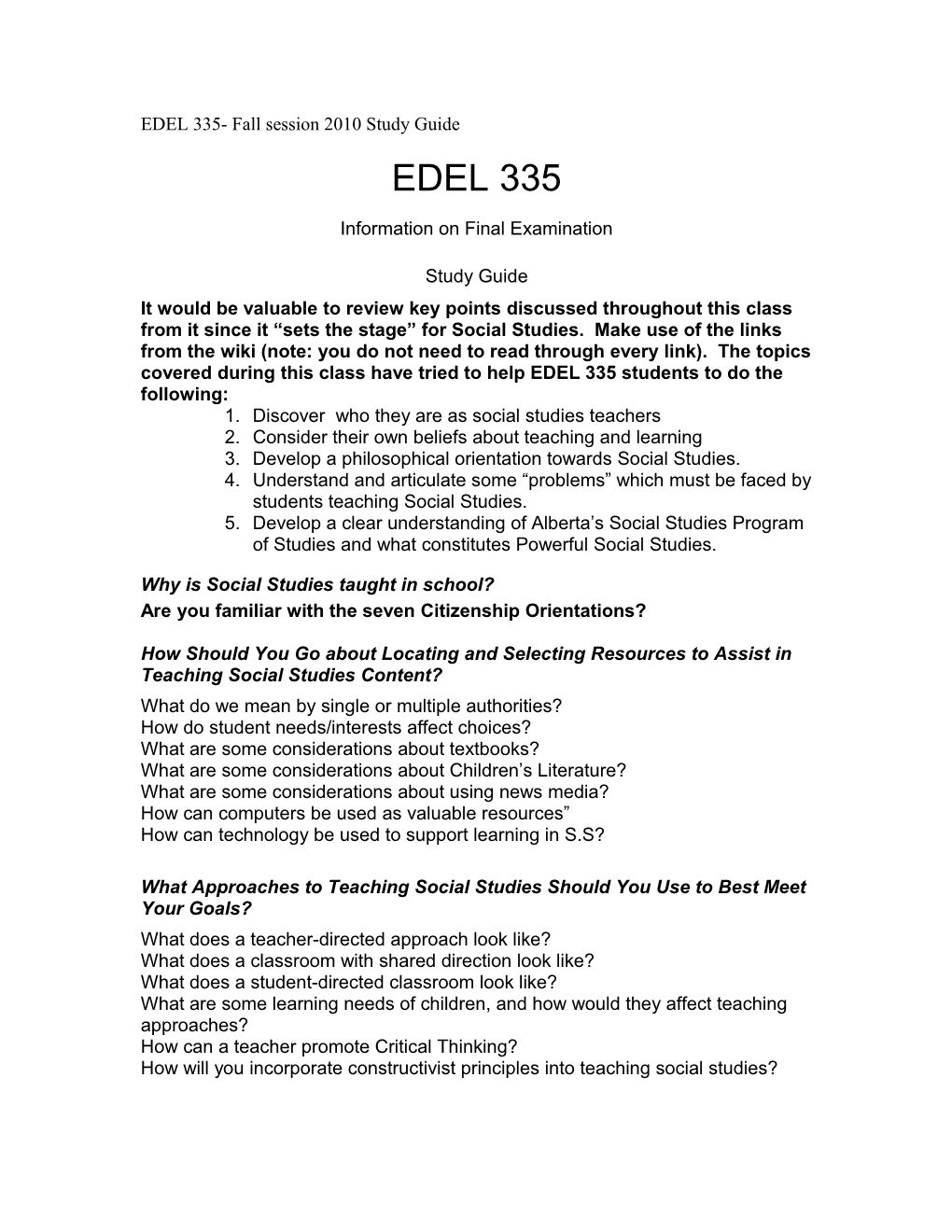 EDEL 335 Study Guide